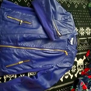 Calvin Klein Womens Moto Leather Jacket Blue
